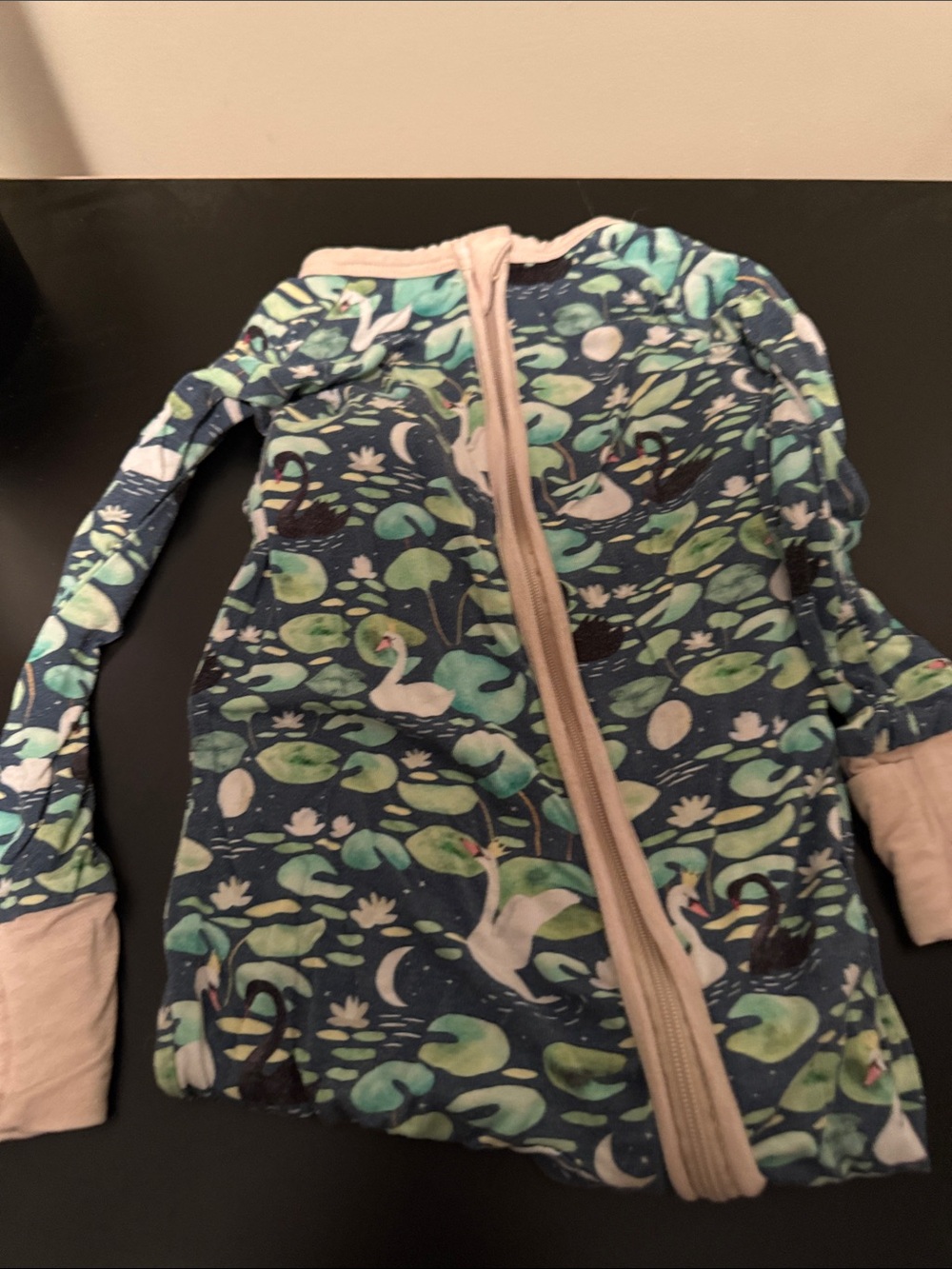 Navy Swan-Print Zip Footie Pajamas for Kids